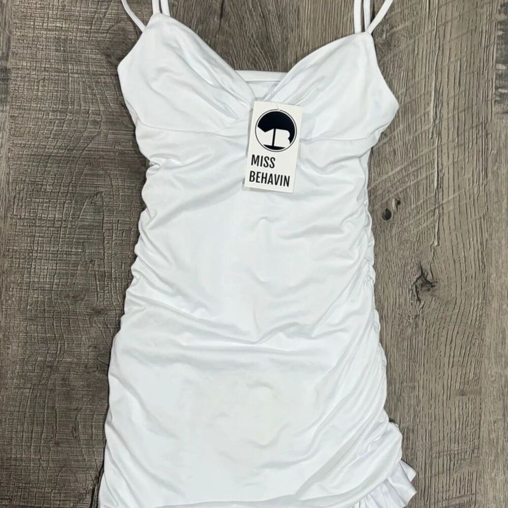 NWT Day & Night White Ruched Ruffle Mini Dress Size S